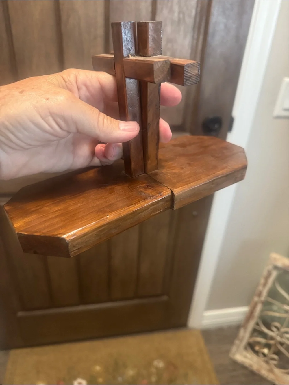 Wooden Cross Bookend - Brown